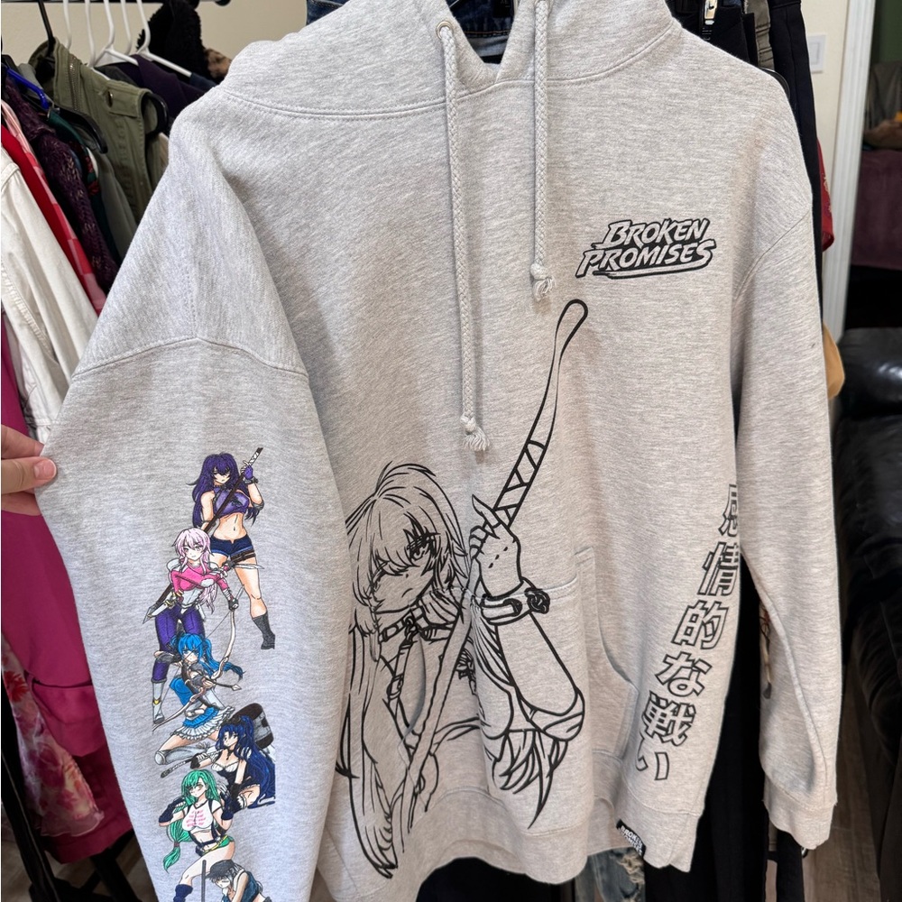 Broken Promises Graphic Hoodie - Gray - Size L